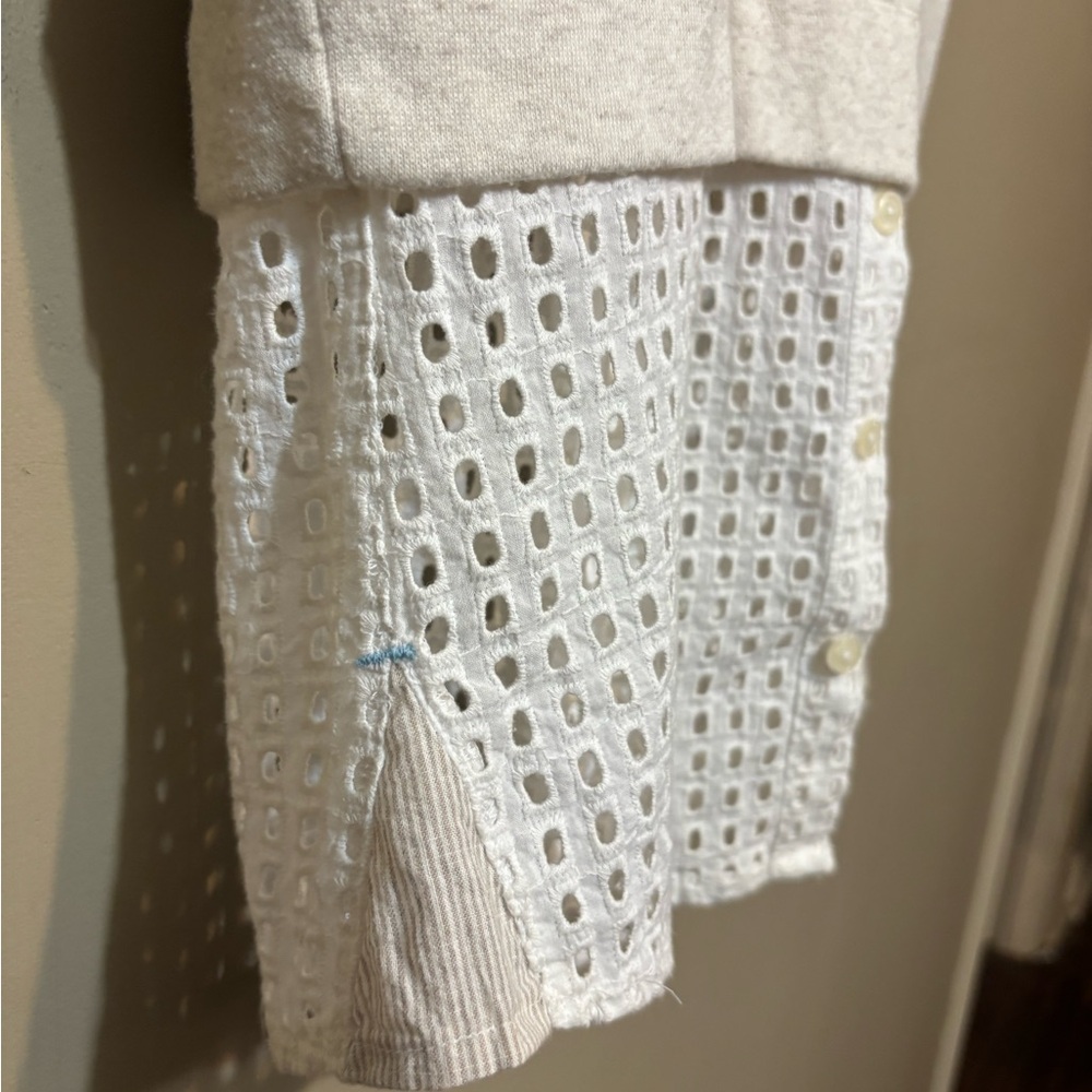 Anthropologie 9-H15 Stcl Layered, Eyelet/Mesh Vibes Buttoned Hem Short Sleeve - Picture 2 of 6
